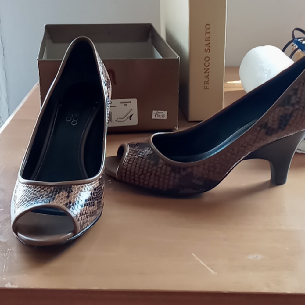 Franco Sarto Python Print, Peep Toe Heels - image 1